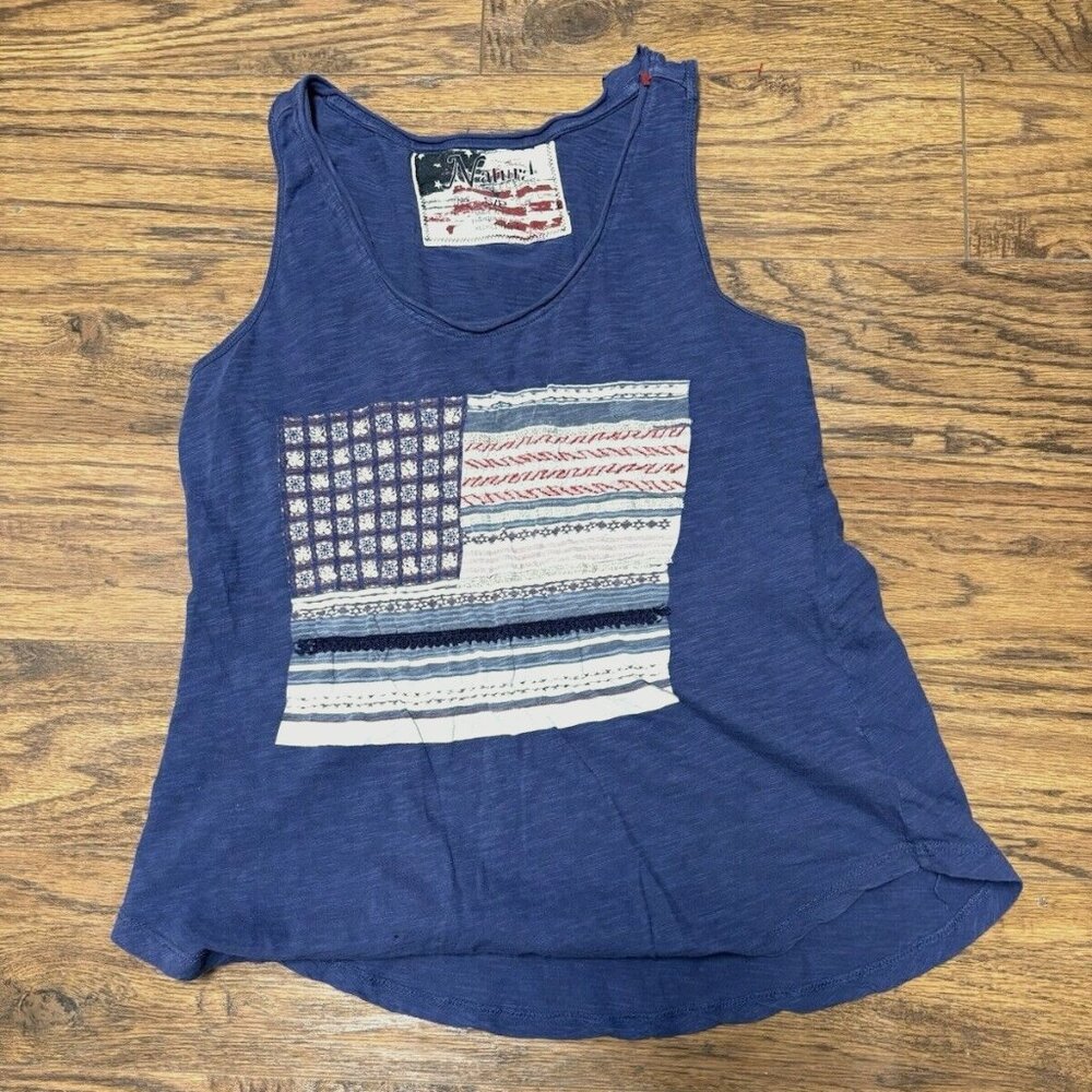 Natural Reflections Embellished Patchwork Flag Muscle Tank Beachy Blue Small A5